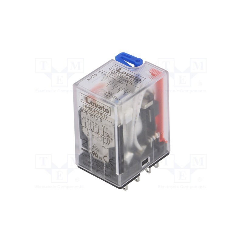 1 pcs x LOVATO ELECTRIC - HR604CD012 - Relay: electromagnetic, 4PDT, Ucoil: 12VDC, Icontacts max: 5A