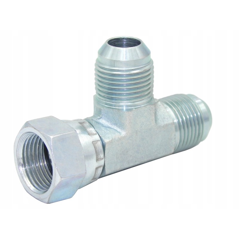 Hydraulic tee unf 9 16 nut on the side