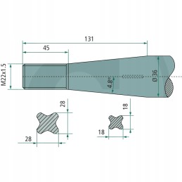 Bent tooth with nut m22x1 5 dl 1000mm