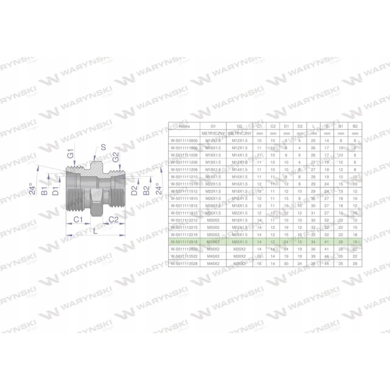 Metric bb m36x2 hydraulic reducing connector