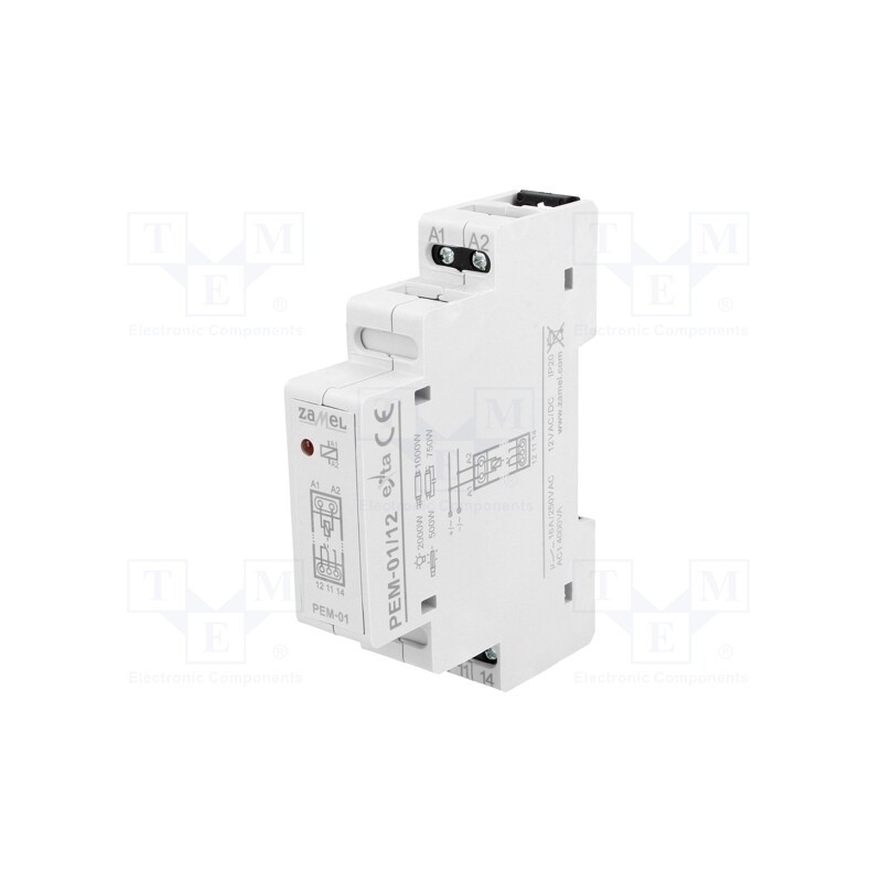 1 pcs x ZAMEL - PEM-01/012 - Relay: installation, monostable, SPDT, Ucoil: 12VAC,12VDC, 16A
