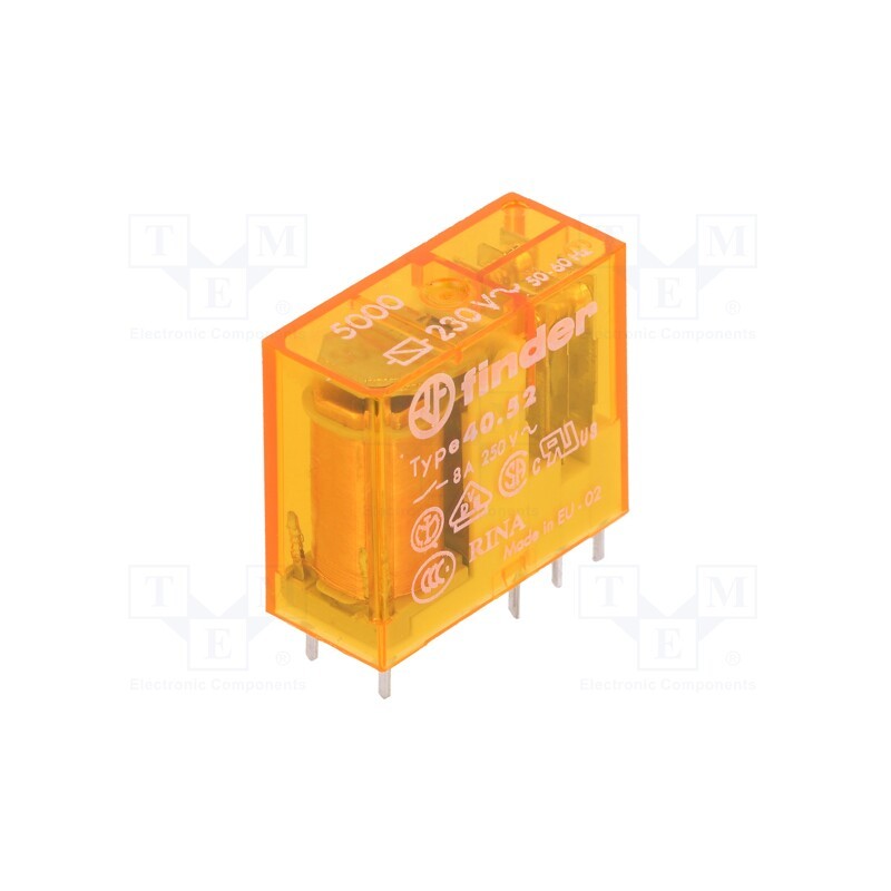 1 pcs x FINDER - 40.52.8.230.5000 - Relay: electromagnetic, DPDT, Ucoil: 230VAC, Icontacts max: 15A