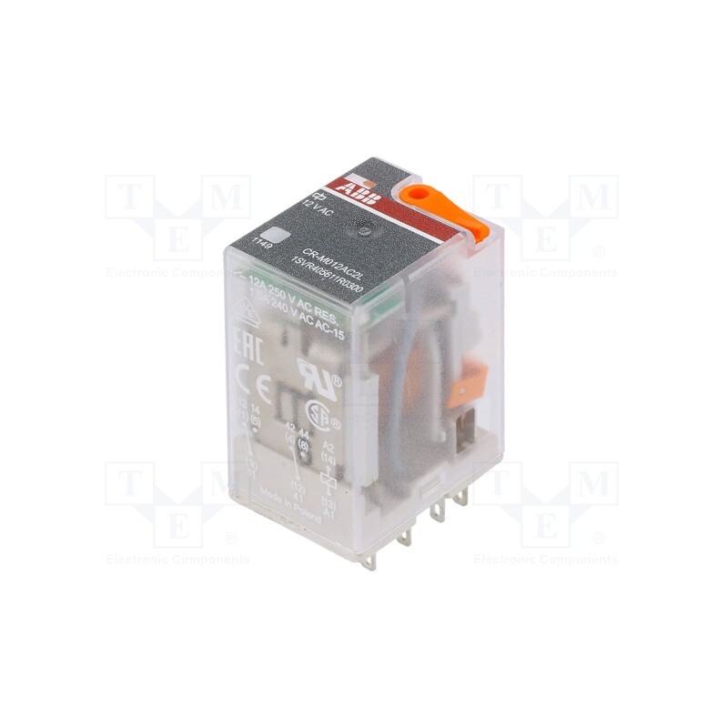 1 pcs x ABB - 1SVR405611R0300 - Relay: electromagnetic, DPDT, Ucoil: 12VAC, Icontacts max: 12A