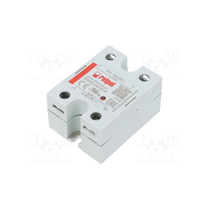 1 pcs x RELPOL - RSR52-48D25-R - Relay: solid state, Ucntrl: 4÷32VDC, 25A, 48÷530VAC, -30÷80°C, IP20