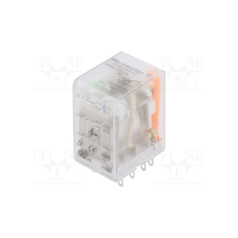 1 pcs x WEIDMu00dcLLER - 7760056060 - Relay: electromagnetic, DPDT, 24VDC, Icontacts max: 10A, socket