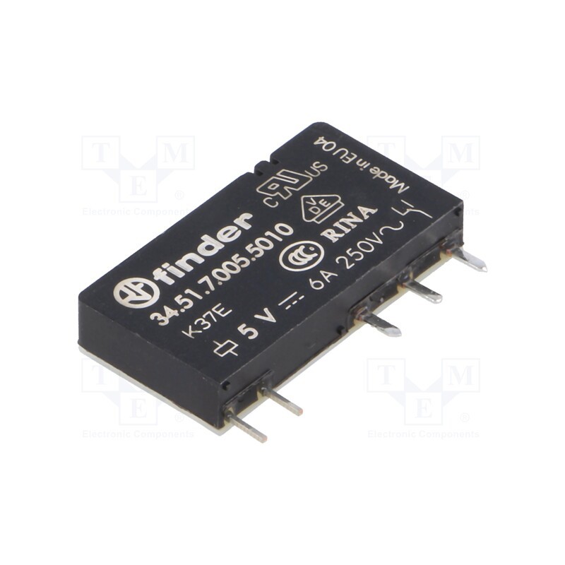 1 pcs x FINDER - 34.51.7.005.5010 - Relay: electromagnetic, SPDT, Ucoil: 5VDC, Icontacts max: 6A, 130Ω