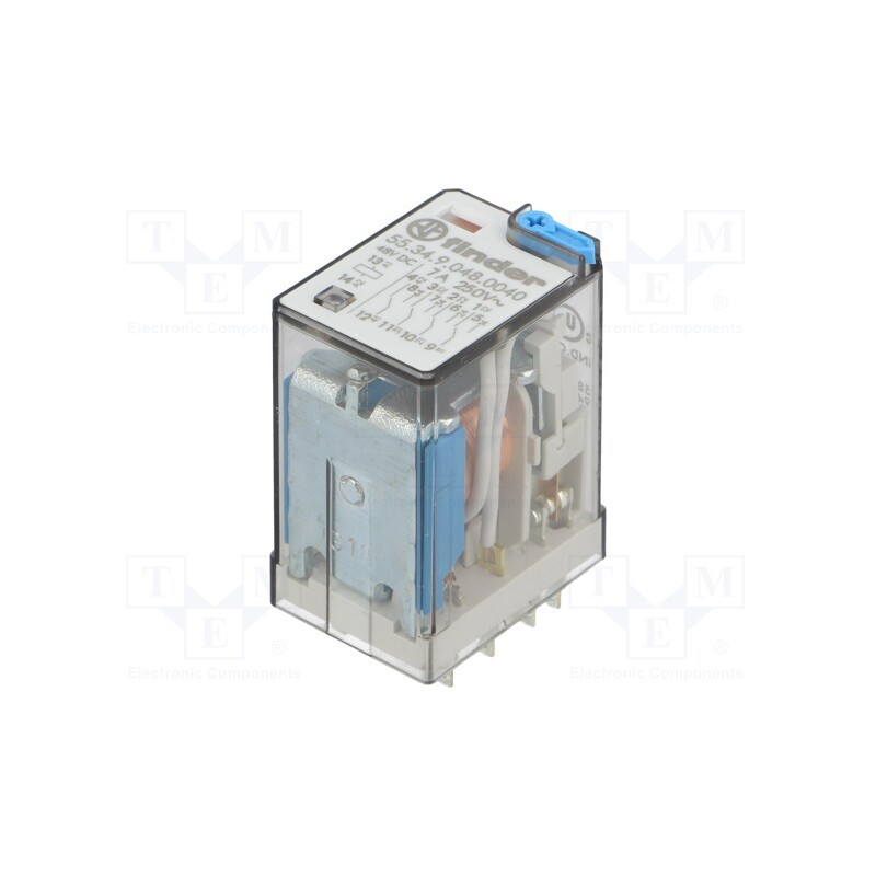 1 pcs x FINDER - 55.34.9.048.0040 - Relay: electromagnetic, 4PDT, Ucoil: 48VDC, Icontacts max: 7A