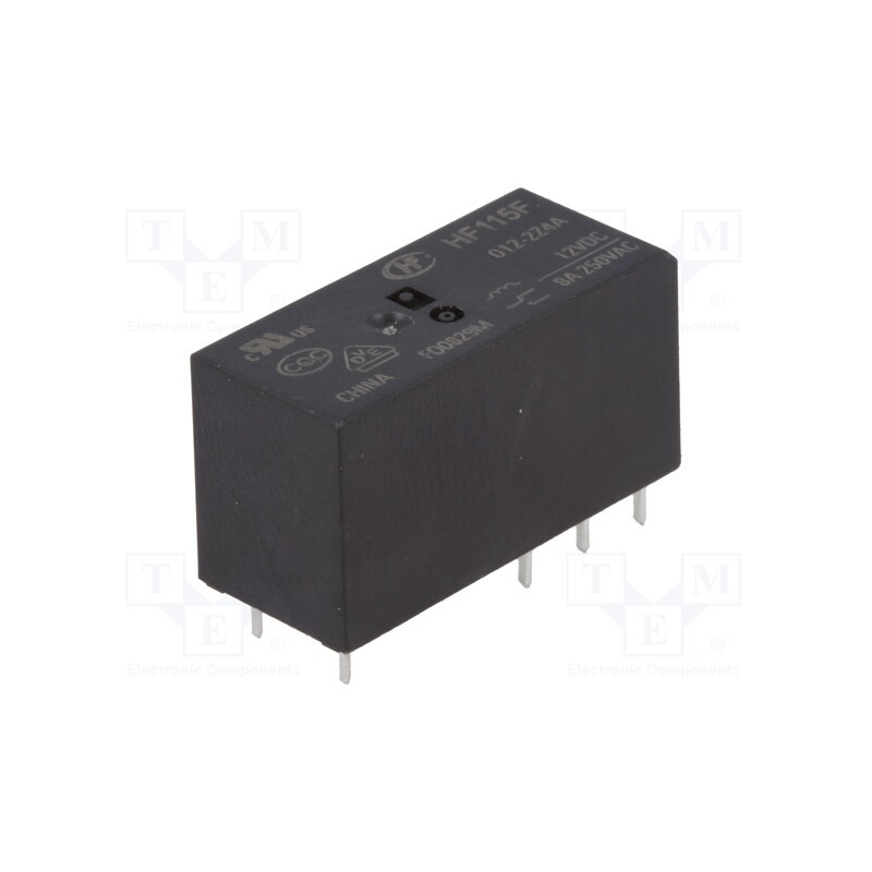 1 pcs x HONGFA RELAY - HF115F/012-2Z4A - Relay: electromagnetic, DPDT, Ucoil: 12VDC, 8A, 8A/250VAC, 8A/24VDC
