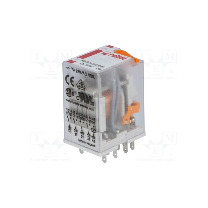 1 pcs x RELPOL - R4N-2014-23-5230-WT - Relay: electromagnetic, 4PDT, Ucoil: 230VAC, Icontacts max: 6A