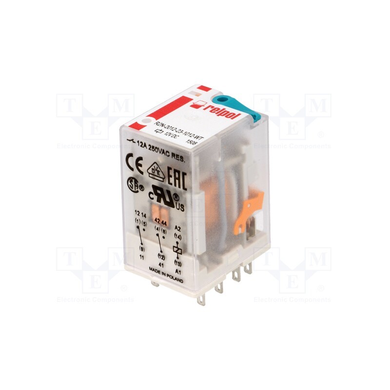 1 pcs x RELPOL - R2N-2012-23-1012-WT - Relay: electromagnetic, DPDT, Ucoil: 12VDC, Icontacts max: 24A