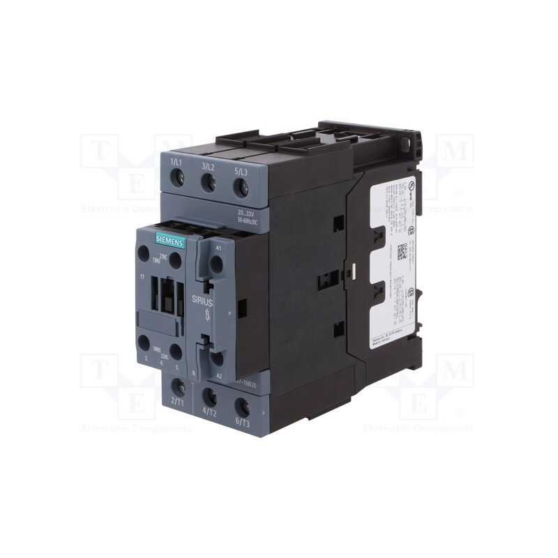 1 pcs x SIEMENS - 3RT2037-1NB30 - Contactor: 3-pole, NO x3, Auxiliary contacts: NO + NC, 65A, 3RT20