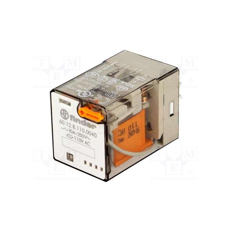 1 pcs x FINDER - 60.12.8.110.0000 - Relay: electromagnetic, DPDT, Ucoil: 110VAC, Icontacts max: 10A