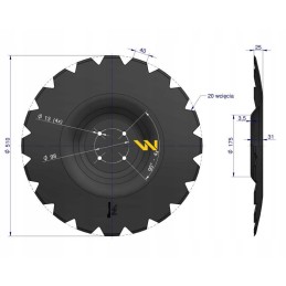 Toothed plate made of 20 fi 510 Warynski boron steel