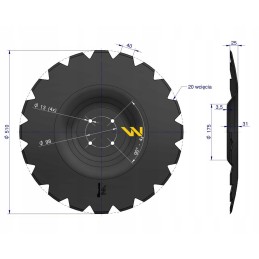 Toothed plate made of 20 fi 510 Warynski boron steel