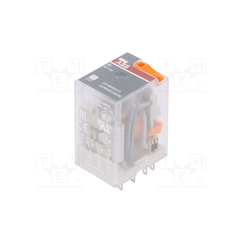 1 pcs x ABB - 1SVR405612R5200 - Relay: electromagnetic, 3PDT, Ucoil: 60VAC, Icontacts max: 10A