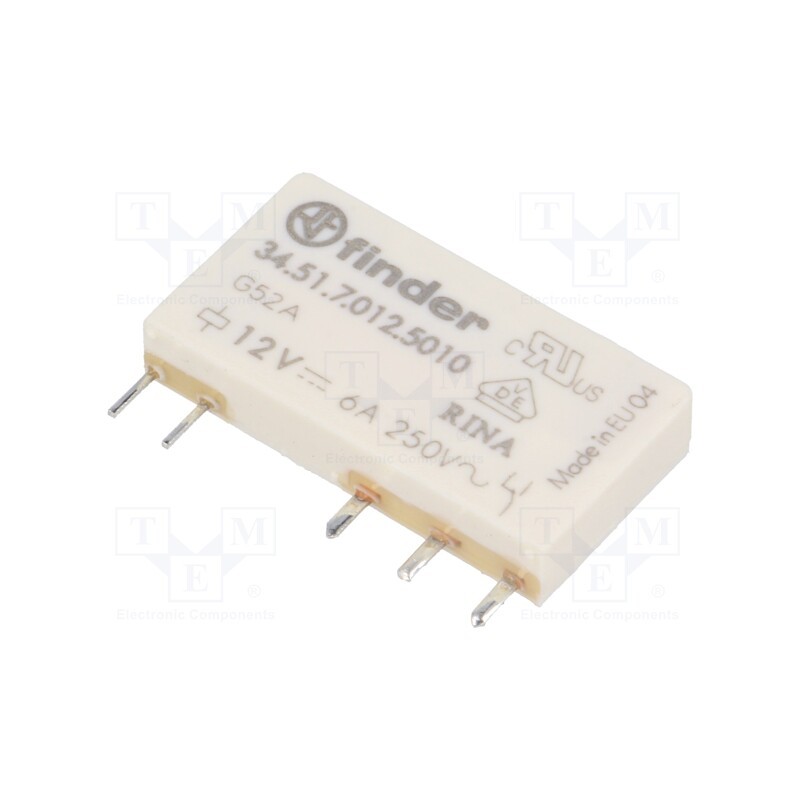 1 pcs x FINDER - 34.51.7.012.5010 - Relay: electromagnetic, SPDT, Ucoil: 12VDC, Icontacts max: 6A, 840Ω