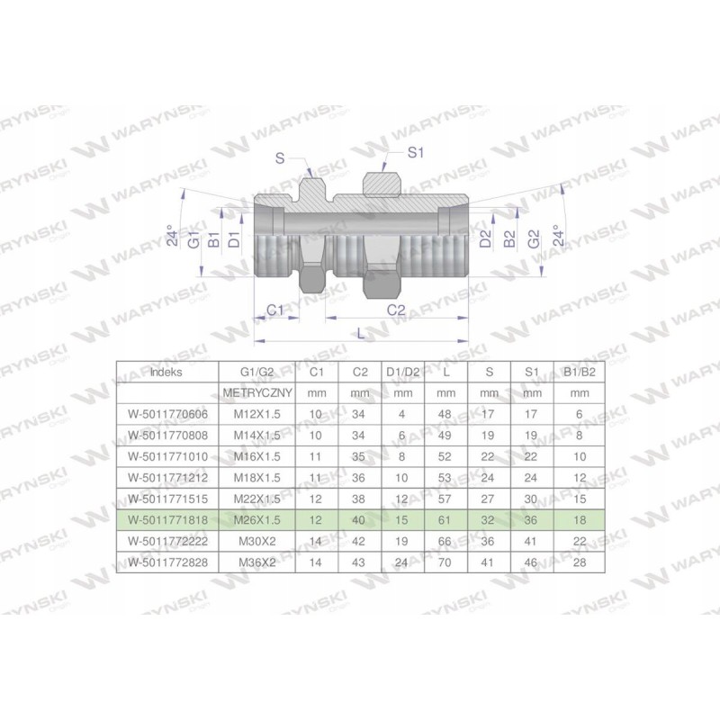Metric bulkhead hydraulic connector bb m26x1