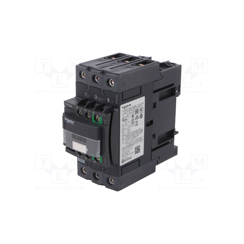 1 pcs x SCHNEIDER ELECTRIC - LC1D50ABNE - Contactor: 3-pole, NO x3, Auxiliary contacts: NO + NC, 50A, W: 55mm