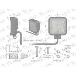 Mini square work lamp 15w 5 LED glanz mot