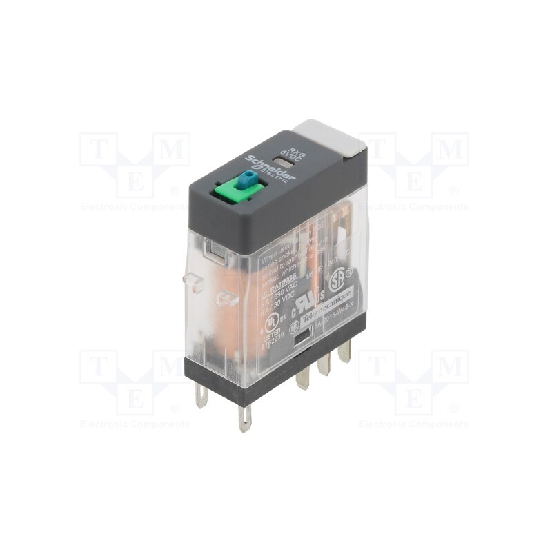 1 pcs x SCHNEIDER ELECTRIC - RXG21RD - Relay: electromagnetic, DPDT, Ucoil: 6VDC, 5A, 5A/250VAC, 5A/30VDC