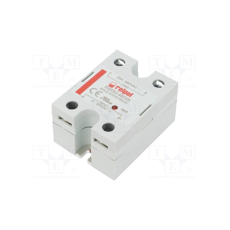 1 pcs x RELPOL - RSR52-48D25 - Relay: solid state, Ucntrl: 4÷32VDC, 25A, 48÷530VAC, -30÷80°C, IP20