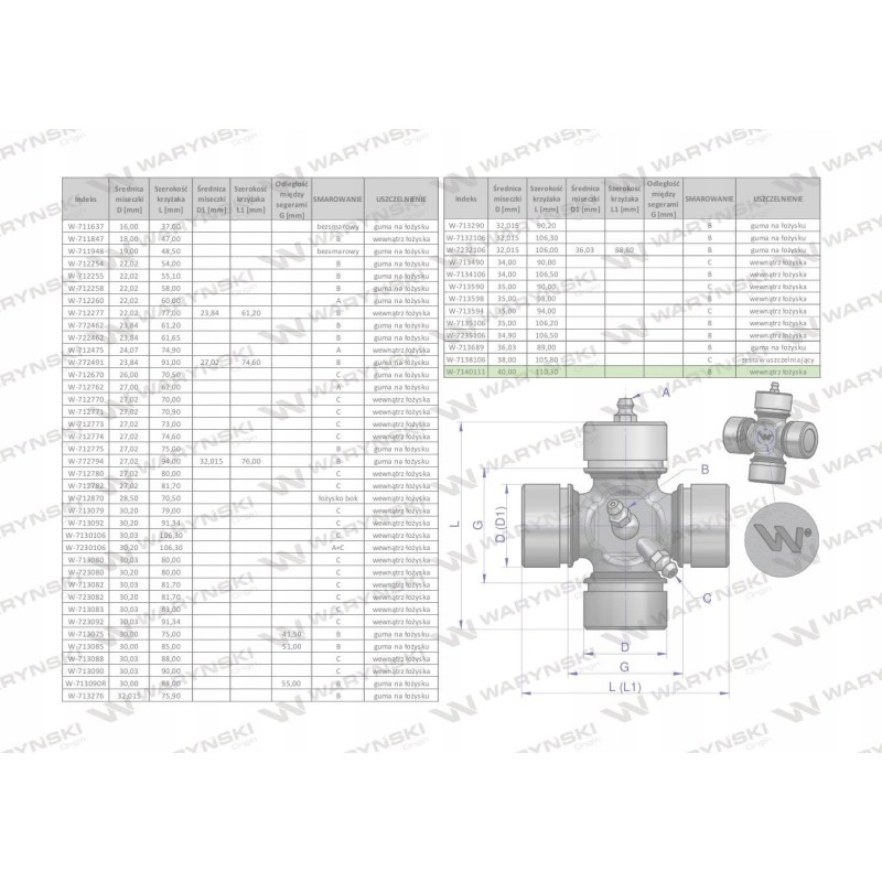 Shaft cross 40x110 30 central lubrication Orkan