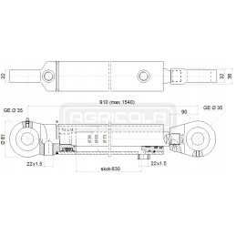 Polish 2-sided hydraulic cylinder, stroke 630mm