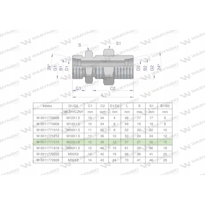 Metric bulkhead hydraulic connector bb m22x1
