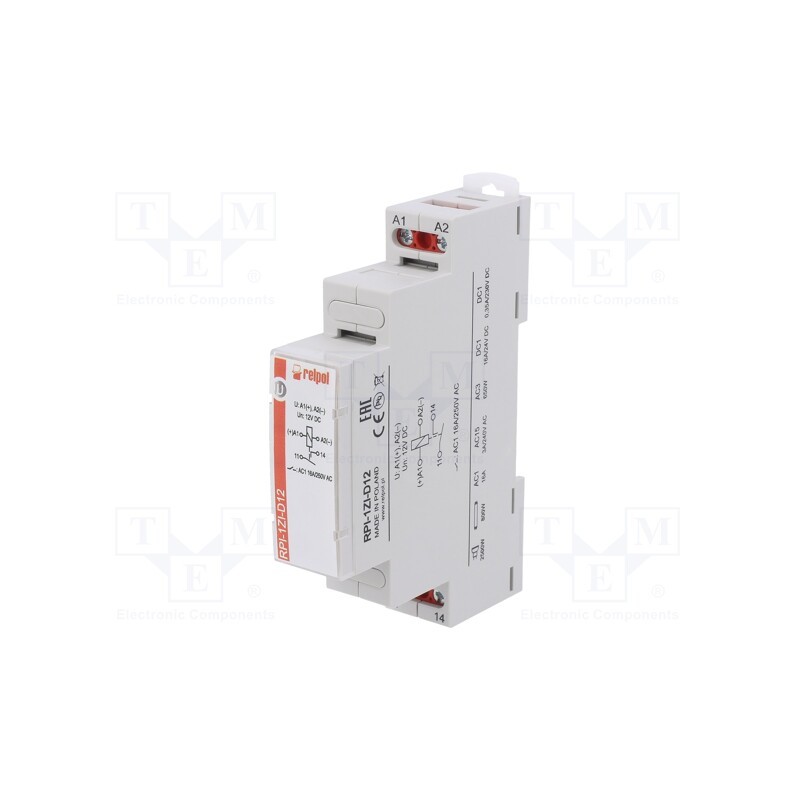 1 pcs x RELPOL - RPI-1ZI-D12 - Relay: installation, monostable, SPST-NO, 16A, max.300VAC, IP20
