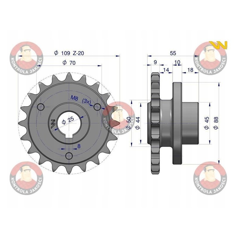 Hardened chain wheel with 20 5 8 fi 25 bison