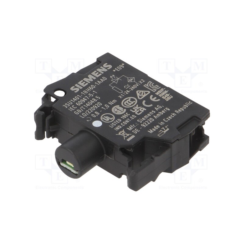 1 pcs x SIEMENS - 3SU1401-1BH60-1AA0 - Illuminating unit, 22mm, 3SU1.5, -25÷70°C, Illumin: LED, front