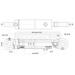 Hydraulic piston cylinder 80 45 stroke 200mm l 543