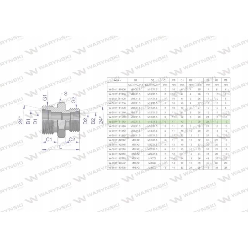 Metric bb 22 18 hydraulic reducing connector