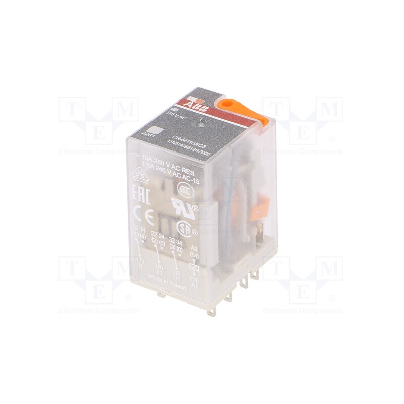 1 pcs x ABB - 1SVR405612R7000 - Relay: electromagnetic, 3PDT, Ucoil: 110VAC, Icontacts max: 10A