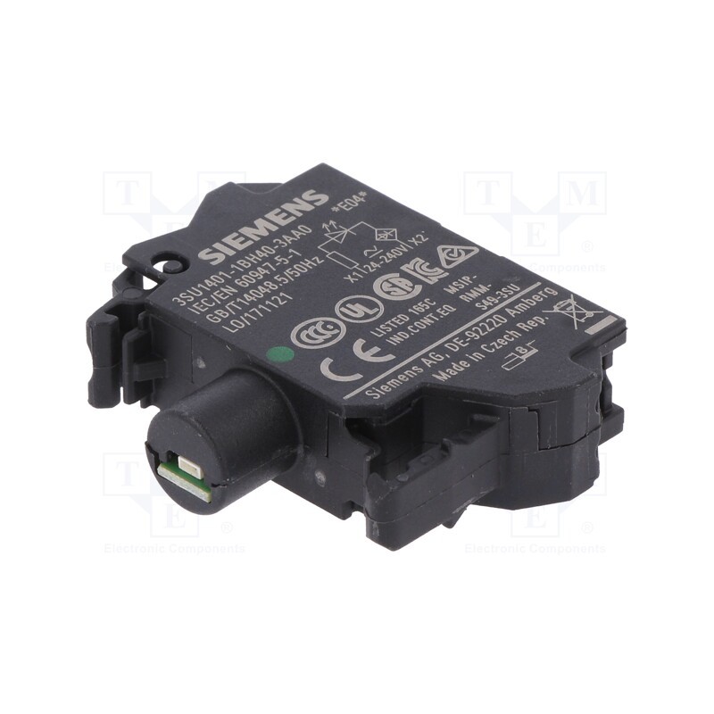 1 pcs x SIEMENS - 3SU1401-1BH40-3AA0 - Illuminating unit, 22mm, 3SU1.5, -25÷70°C, Illumin: LED, front