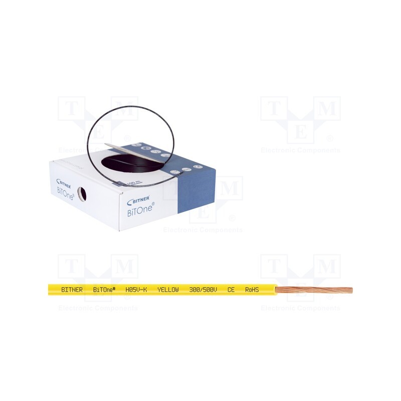 100 m x BITNER - IG2050.11 - Wire, BiTOne,H05V-K, stranded, Cu, 0.5mm2, PVC, yellow, 300V,500V