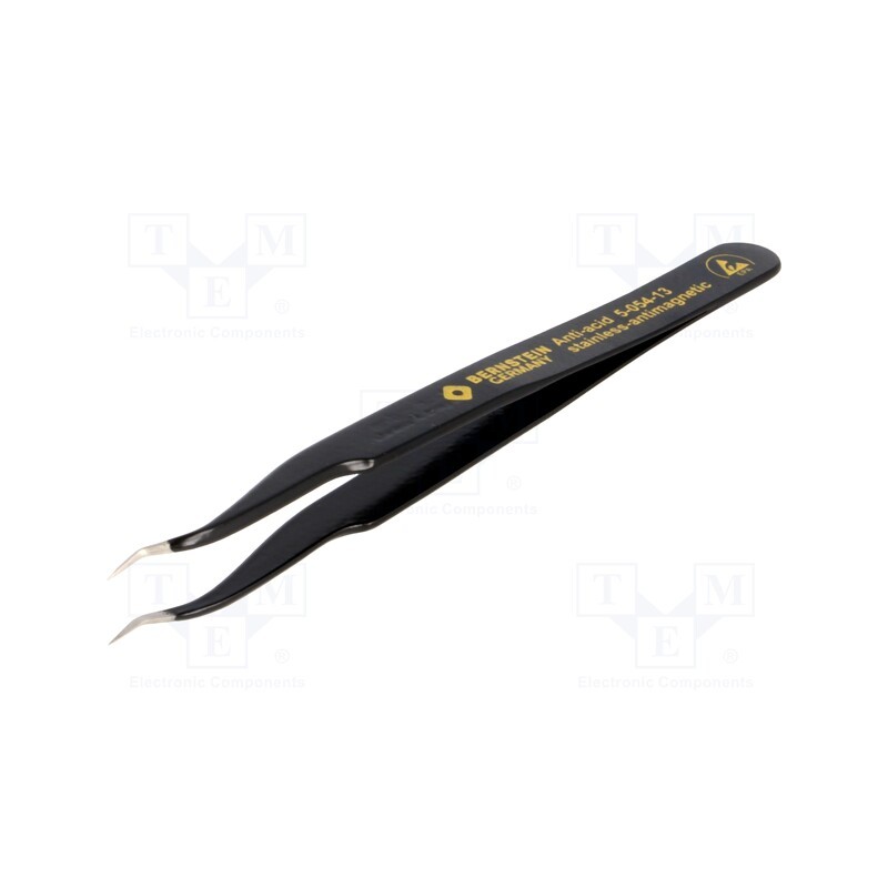 1 pcs x BERNSTEIN - 5-054-13 - Tweezers, non-magnetic, Blade tip shape: sharp, Blades: narrow