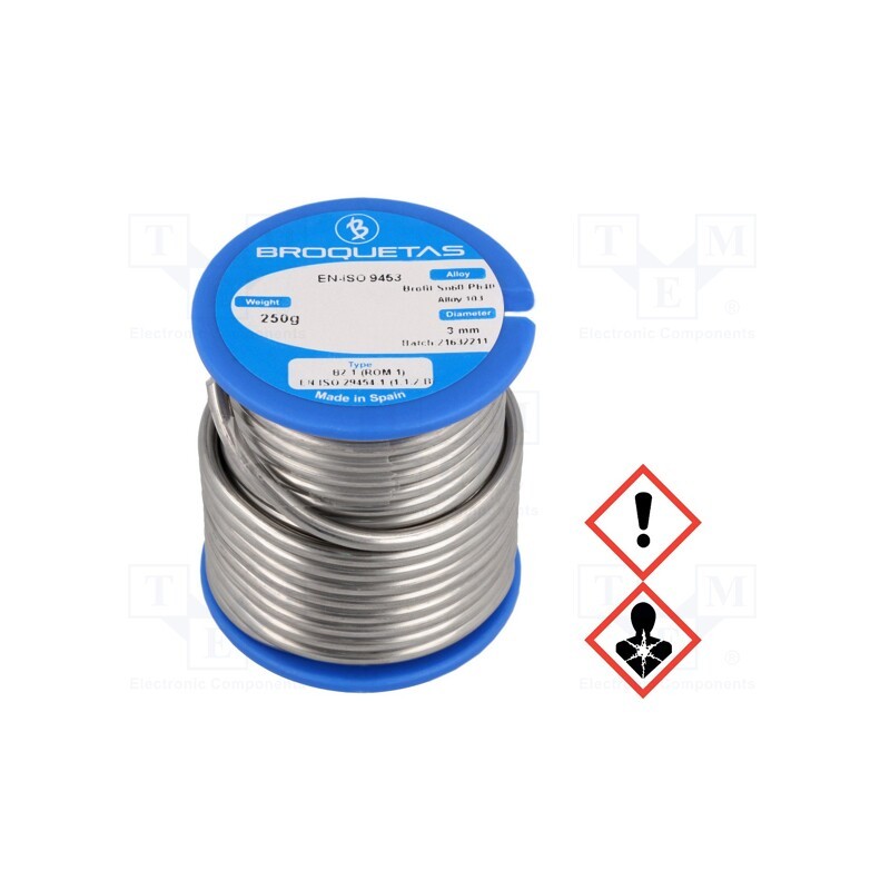 1 pcs x BROQUETAS - BROFIL 60 B2.1 3.0MM 250G - Soldering wire, Sn60Pb40, 3mm, 0.25kg, lead-based, reel, 183÷190°C