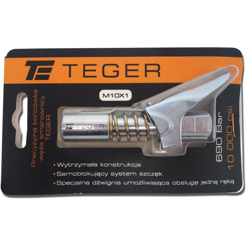 The end of the grease gun hose has a teger lock lever