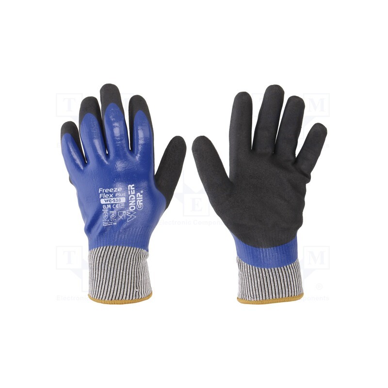 1 set x WONDER GRIP - 53747 - Protective gloves, Size: 8,M, blue, latex,polyester