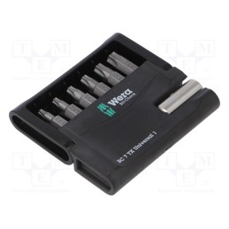 1 pcs x WERA - 5056294001 - Kit: screwdriver bits, Torx®, 25mm, plastic case, 7pcs.