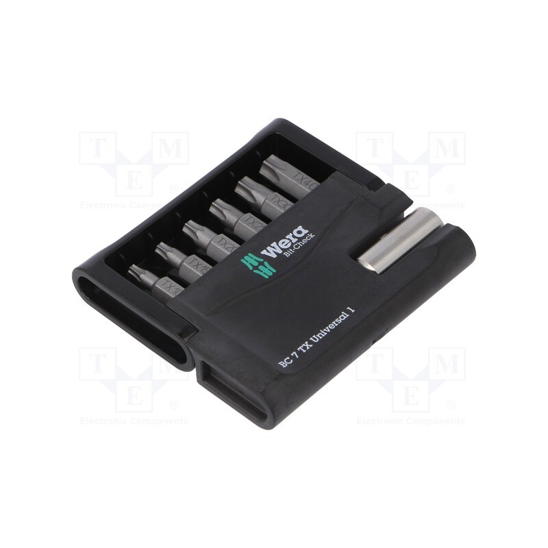 1 pcs x WERA - 5056294001 - Kit: screwdriver bits, Torx®, 25mm, plastic case, 7pcs.