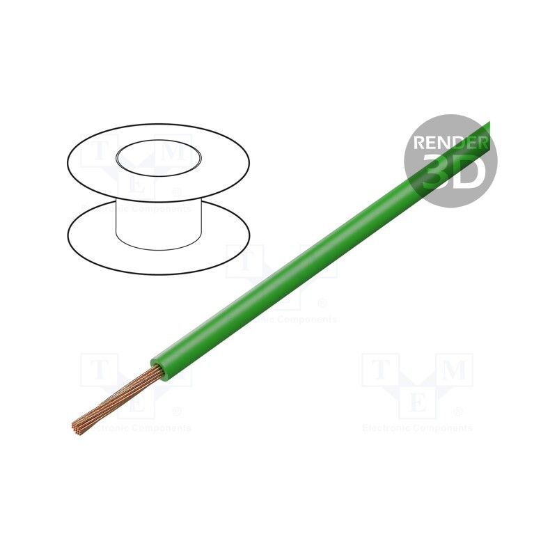100 m x BQ CABLE - FLRYW-A0.50-GR - Wire, FLRYW-A, 1x0.5mm2, stranded, Cu, PVC, green, 60V, 100m, Class: 5