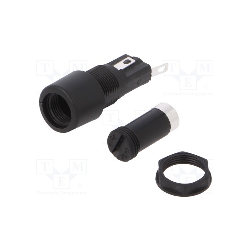 1 pcs x BULGIN - FX0454/S - Fuse holder, cylindrical fuses, 5x20mm, 250V, on panel, black