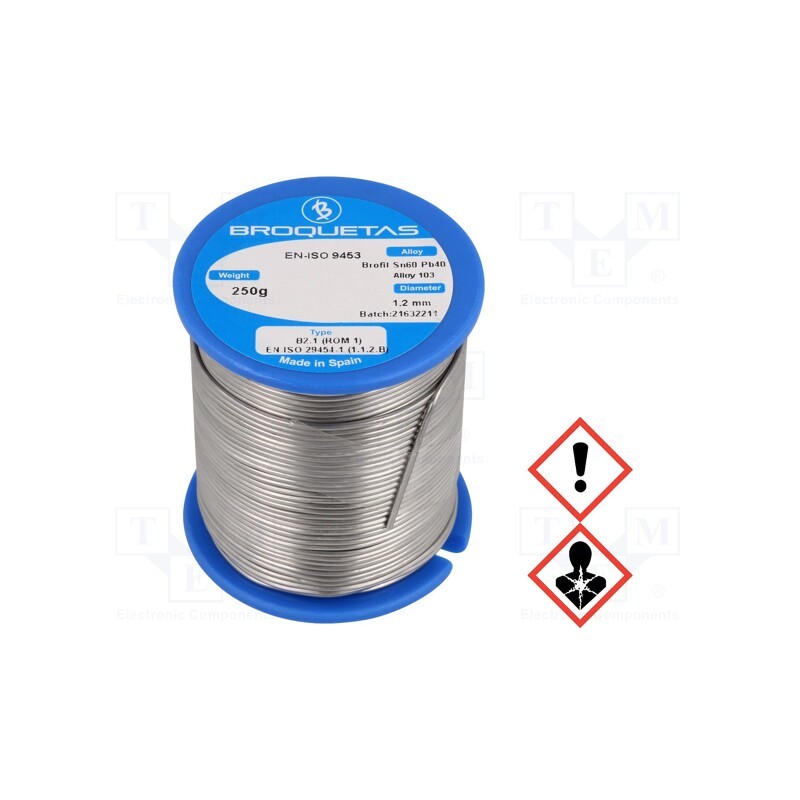 1 pcs x BROQUETAS - BROFIL 60 B2.1 1.2MM 250G - Soldering wire, Sn60Pb40, 1.2mm, 0.25kg, lead-based, reel