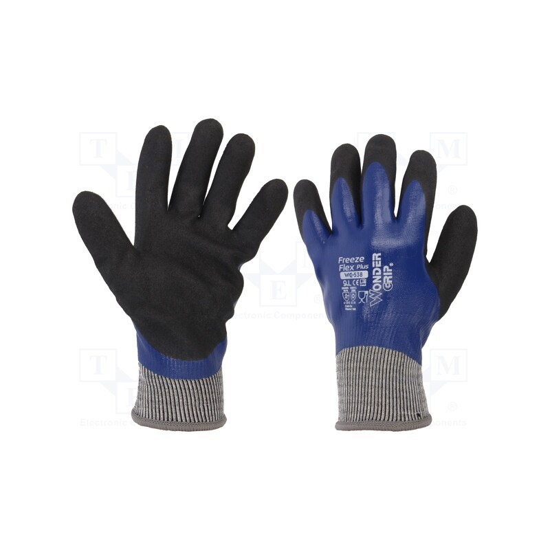 1 set x WONDER GRIP - 53749 - Protective gloves, Size: 9,L, blue, latex,polyester