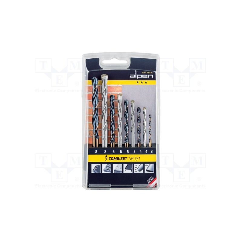 1 set x ALPEN-MAYKESTAG - 802122100 - Drill set, plastic case, concrete,metal,wall,steel, 9pcs.