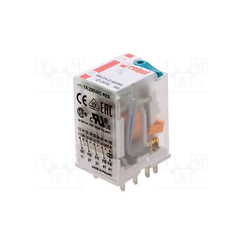 1 pcs x RELPOL - R4N-2314-23-1024-WTL - Relay: electromagnetic, 4PDT, Ucoil: 24VDC, Icontacts max: 6A, 0.9W