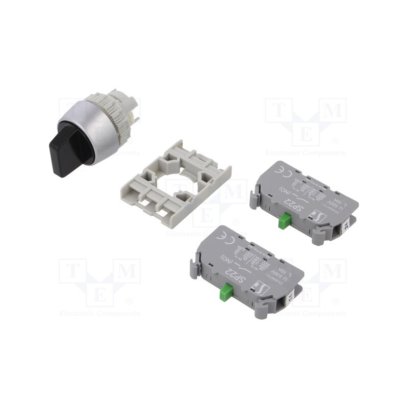 1 pcs x SPAMEL - SP22-P3.CZ-20 - Switch: rotary, 22mm, Stabl.pos: 3, NO x2, black, IP65, prominent