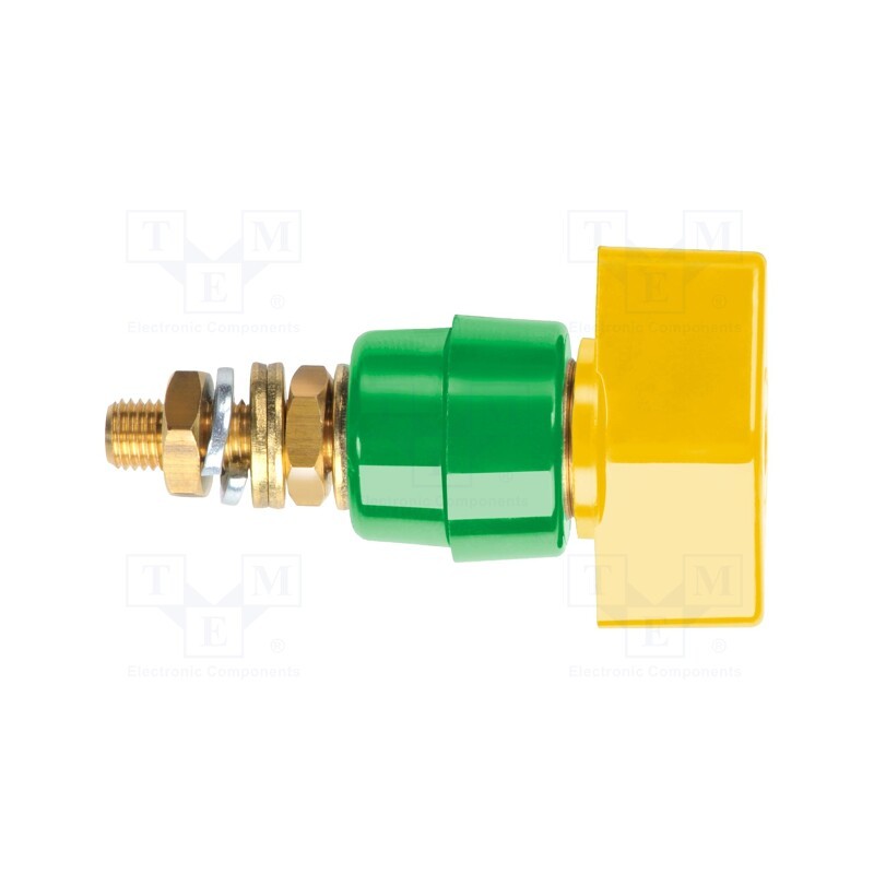 1 pcs x SCHu00dcTZINGER - POL 631 L / GNGE - Laboratory clamp, yellow-green, 1kVDC, 63A, on panel,screw, brass